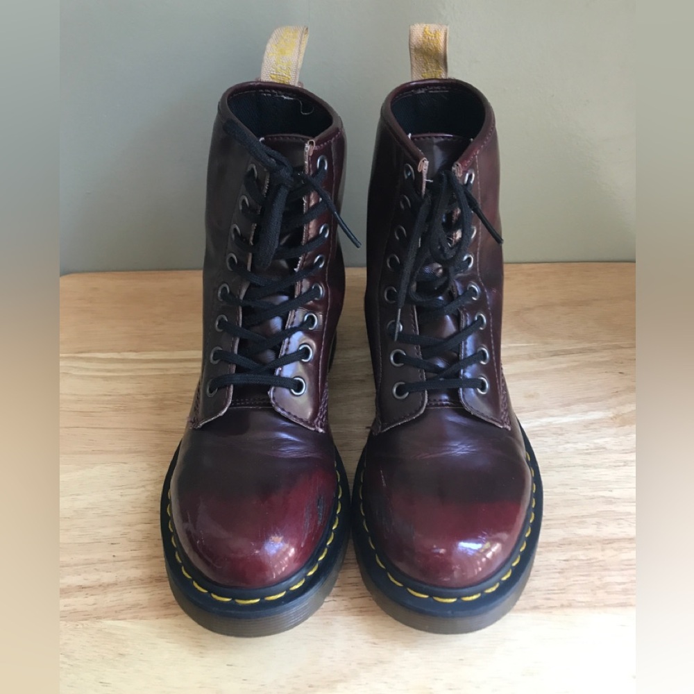 Dr. Martens Womens 14585 Cherry Red Vegan Leather Boots Size: US 6 EUR 37